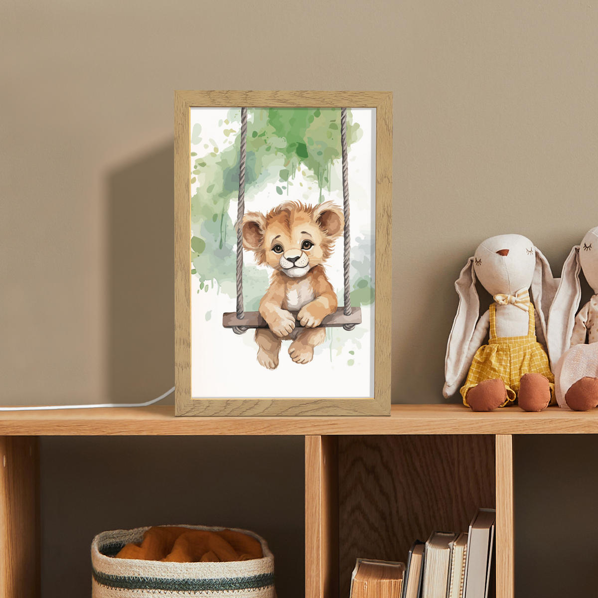 NACHTTISCHLAMPE Löwe - Tier - Kinder - Dschungel 20x30 cm - Weiß, Holzwerkstoff (8/20/30cm)