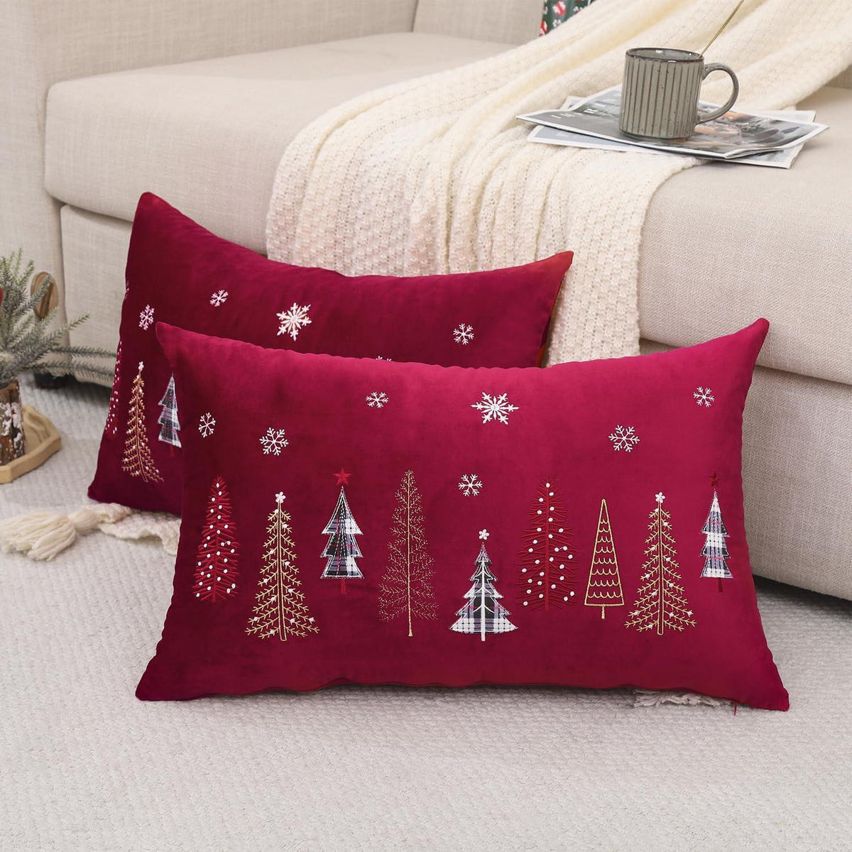 KISSENBEZUG 2-teiliges Set Weihnachten Rot 40 x 66 cm - Rot, Textil (40/66cm)
