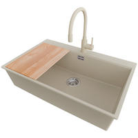 GRANITSPÜLE Oslo, 2-er set Beige 78/50 cm 1 Becken + Küchenarmatur 38/14 cm + Ablauf-Set + Schneidebrett ab 80er Unterschrank - Chromfarben/Beige, Kunststoff (78/20/50cm) - Primagran