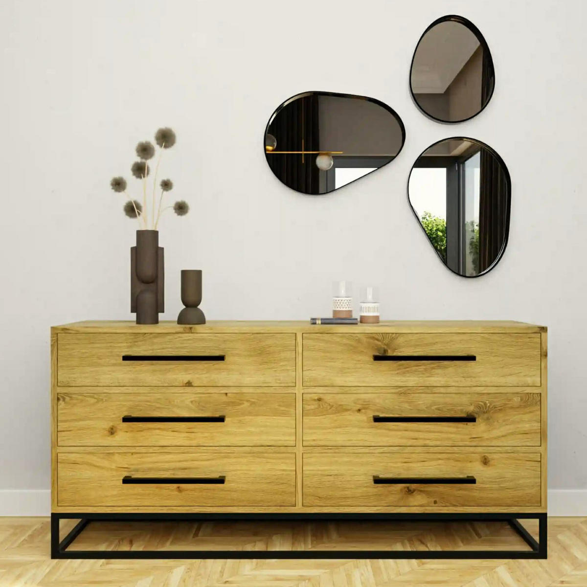 KOMMODE im Industrielook mit Schubladen aus Massivholz MERIS - Eichefarben, Holz (160/75/40cm) - Rawood Furniture