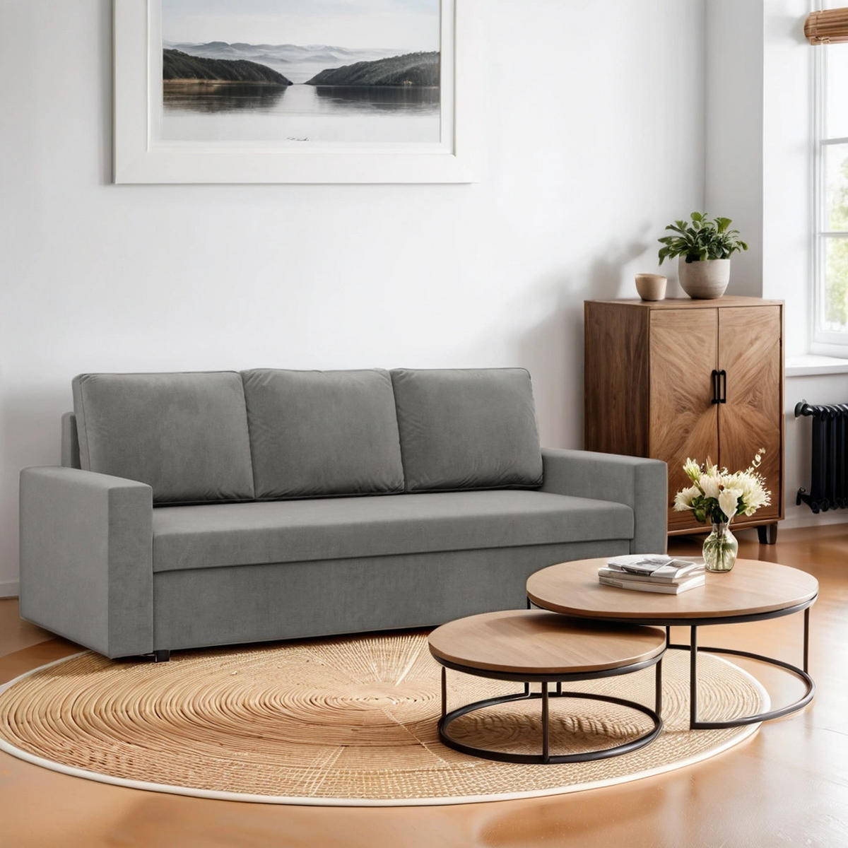 SOFA Neo mit gerader Armlehnen hellgrau - Hellgrau, Textil (220/92/92cm) - SIMKAM Furniture