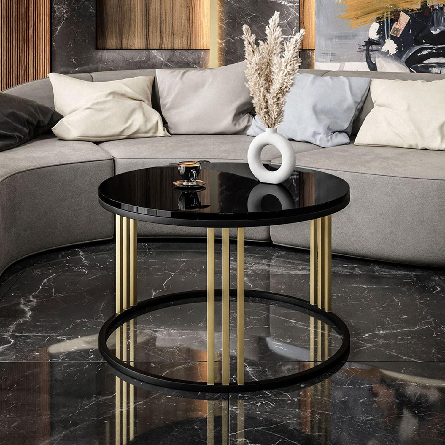 COUCHTISCH 2 in 1 LORI MIX Hochglanz - Goldfarben, Holzwerkstoff (70/70/48cm) - Lookway