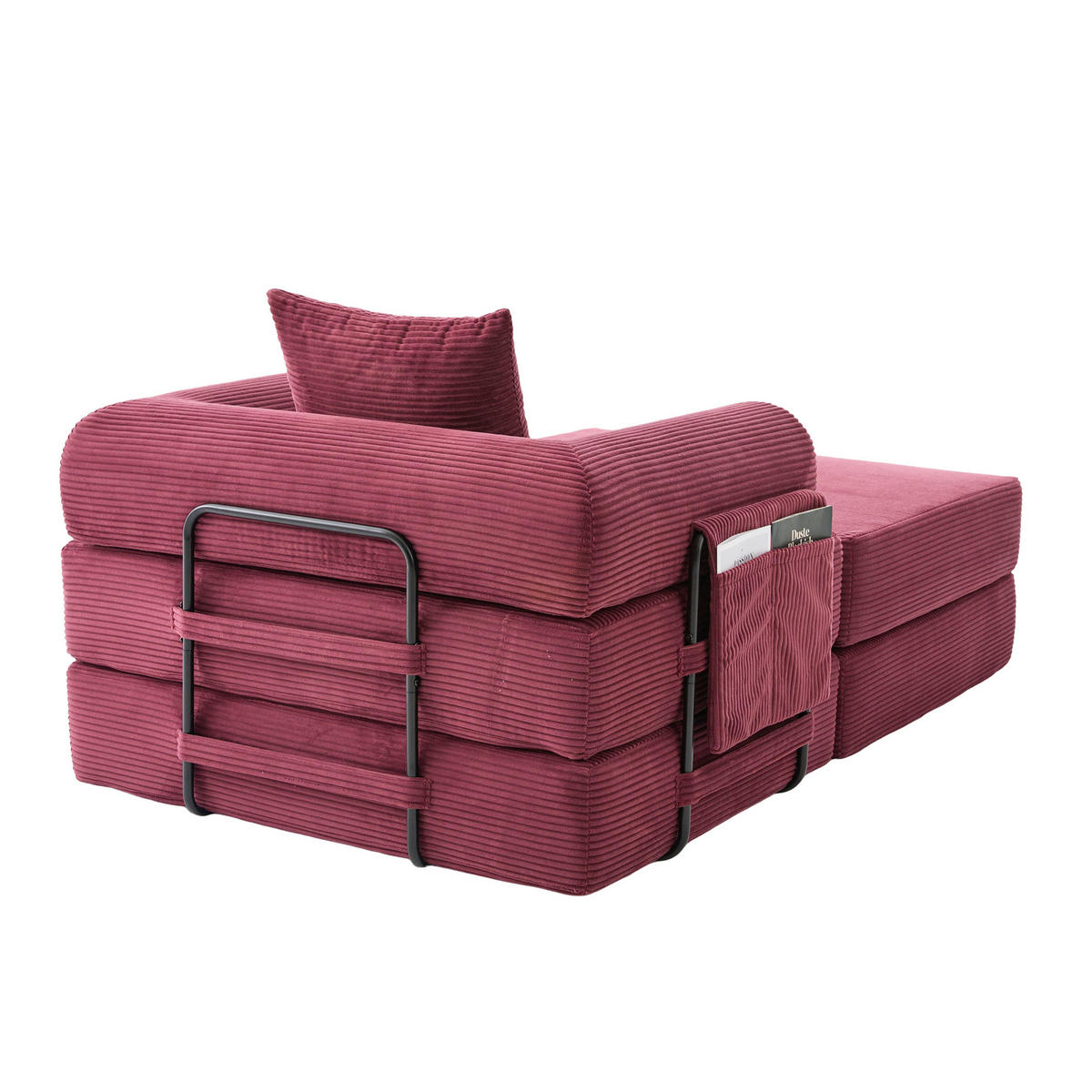 MODULARES Cordsofa 112/190/67 cm aus Cord mit Hocker und montagefreiem Komfort Weinrot - Weinrot, Textil (190/67/112cm) - Modenvie