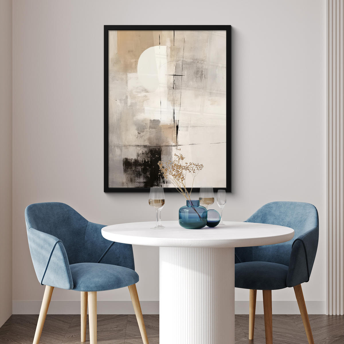 GERAHMTES BILD Abstrakt - Kunst - Grau 60x80 cm - Hellgrau, Papier (60/80cm) - MuchoWow