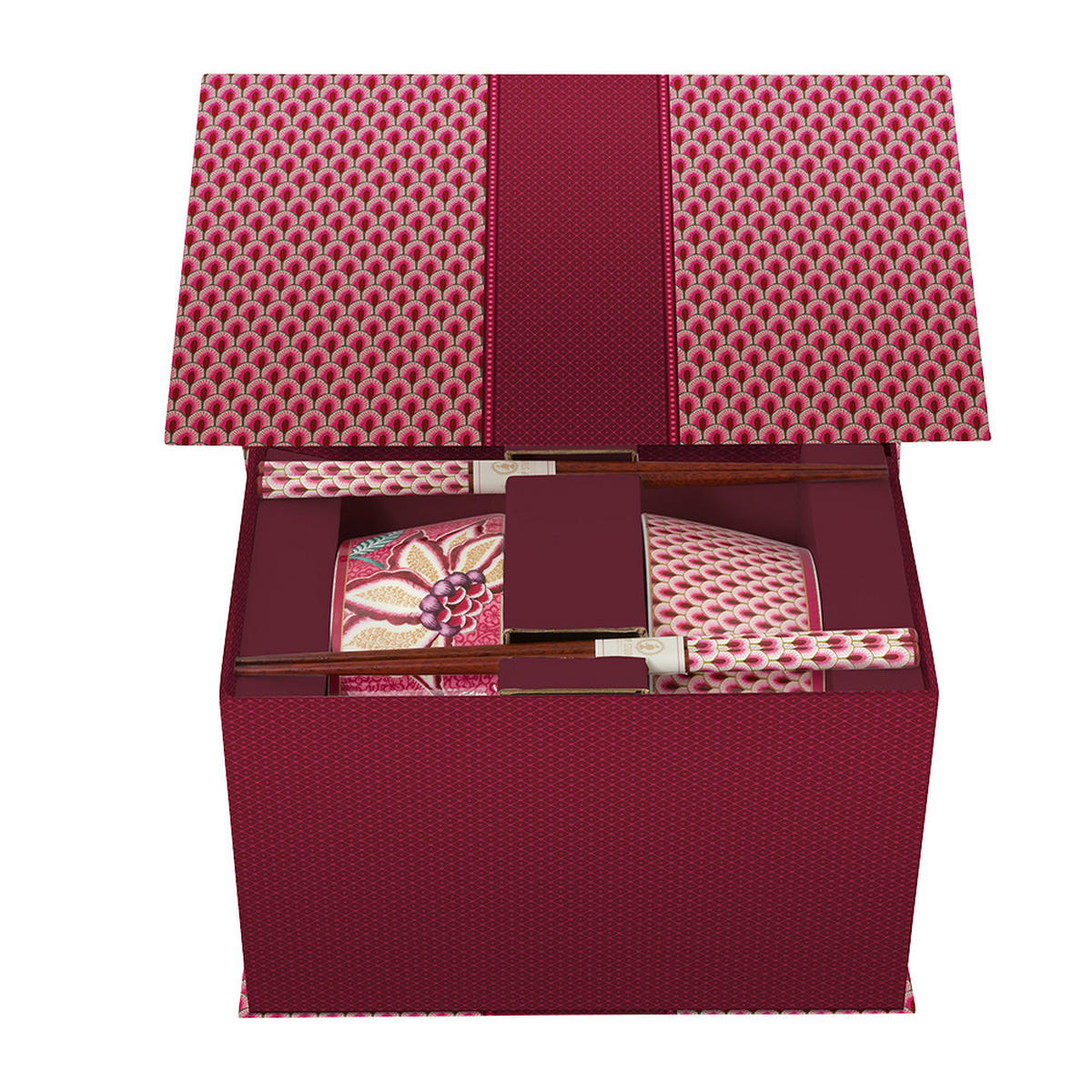 GESCHENKSET Bowls 15 cm & chopsticks oriental blumenfestival dar - Rosa, Keramik - Pip Studio