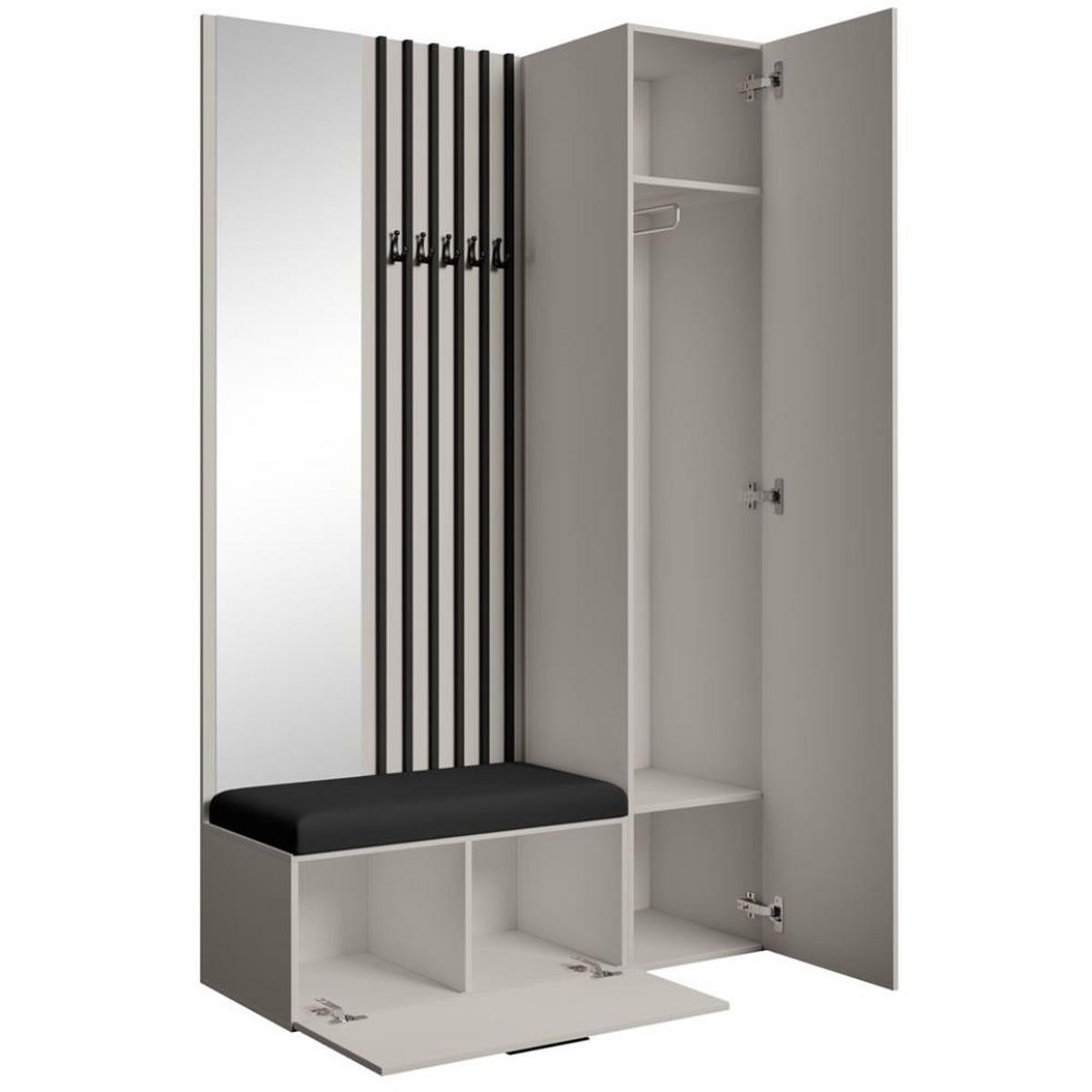 GARDEROBE Margaret II 121/203/43 mit Lamellen und Hochschrank - Kaschmir/Schwarz, Holzwerkstoff/Kunststoff (121/203/43cm) - Beautysofa