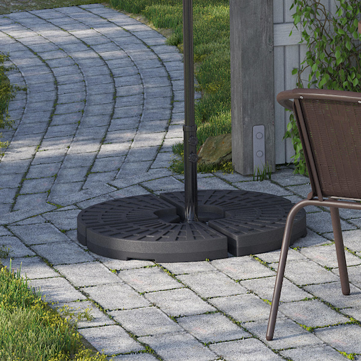 SONNENSCHIRMFUSS aus HDPE in Schwarz Round 4er-set befüllbar wetterfest und standfest Ø100 × 7,5 cm insgesamt gefüllte von 52 bis 60 kg - Schwarz, Kunststoff (50/8cm) - Livingandhome