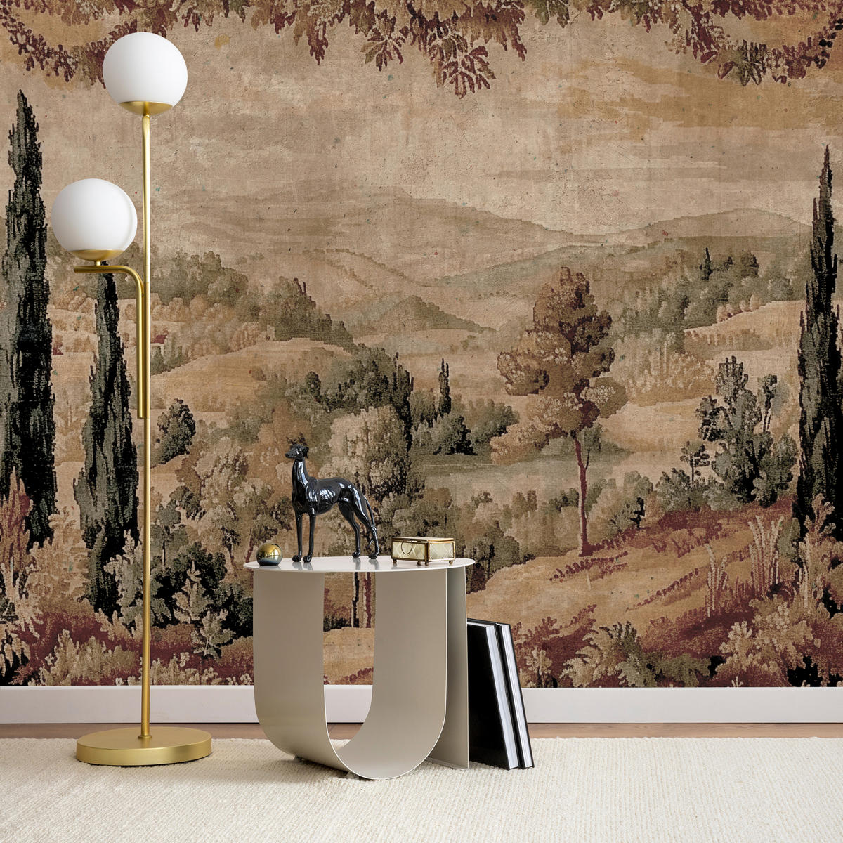FOTOTAPETE für Schlafzimmer Vintage Landschaft Natur Modern Retro Panorama 300x210 - Gelb/Beige, Papier (300/210cm) - Muralo