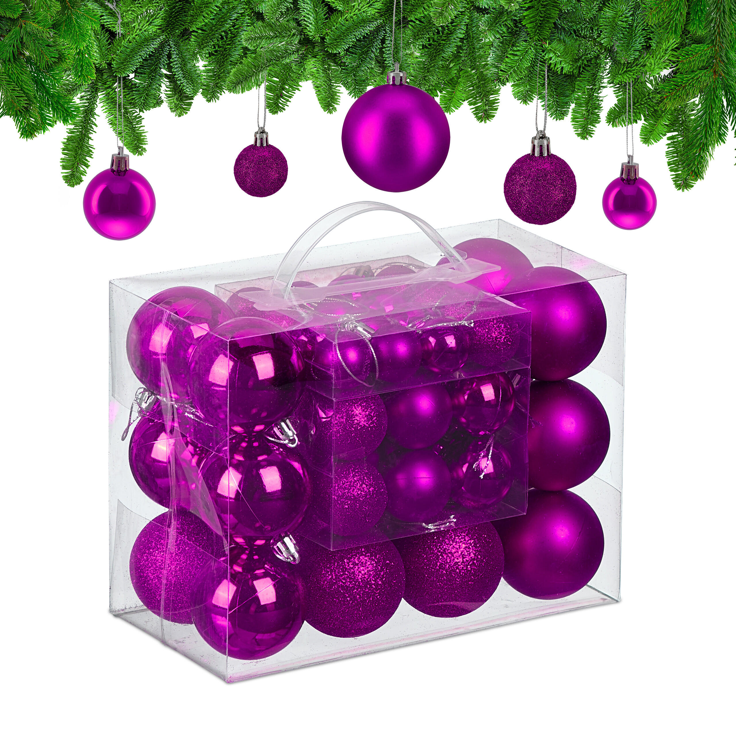 50XWEIHNACHTSKUGELN - Pink, Kunststoff (6/7/6cm) - Relaxdays