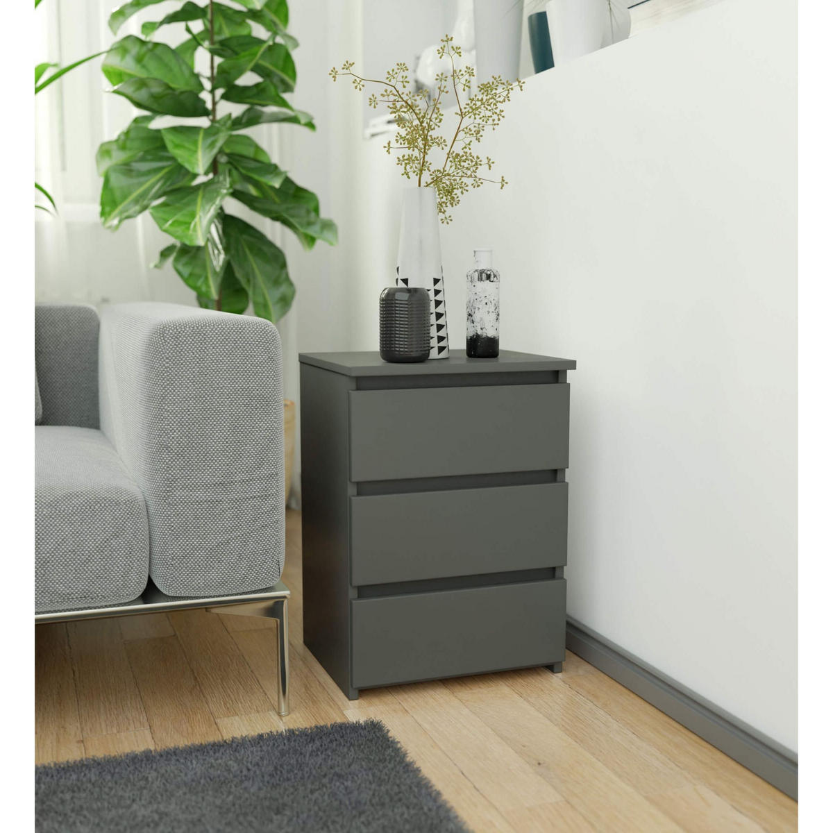 NACHTSCHRANK Grau 40x35x57 cm - Grau/Sonoma Eiche, Holzwerkstoff (40/57/35cm) - Akord