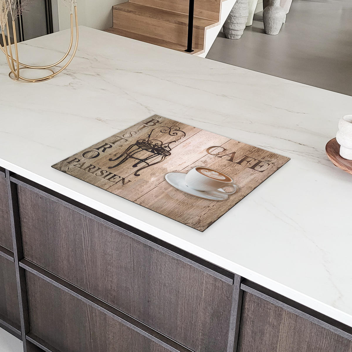 HERDABDECKPLATTE Bistro Parisien - Café - Kaffee - Jahrgang 65x52 cm - Cappuccino, Kunststoff (65/0.2/52cm) - MuchoWow