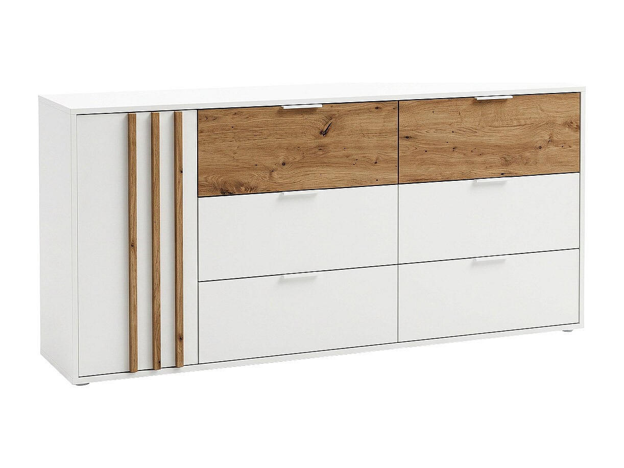 KOMMODE - 163 cm x 35 cm - holz - naturfarben hell, weiß Tunalo - Weiß, Holz (163/80/35cm) - Vente-Unique