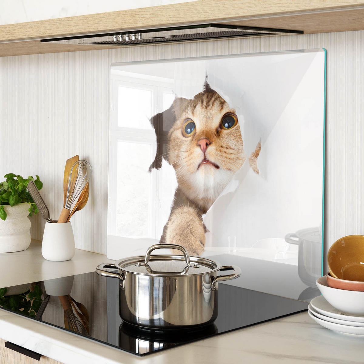 GLASPLATTE 60x52 cm Katze im Loch - Sandfarben, Glas (60/52cm) - TULUP