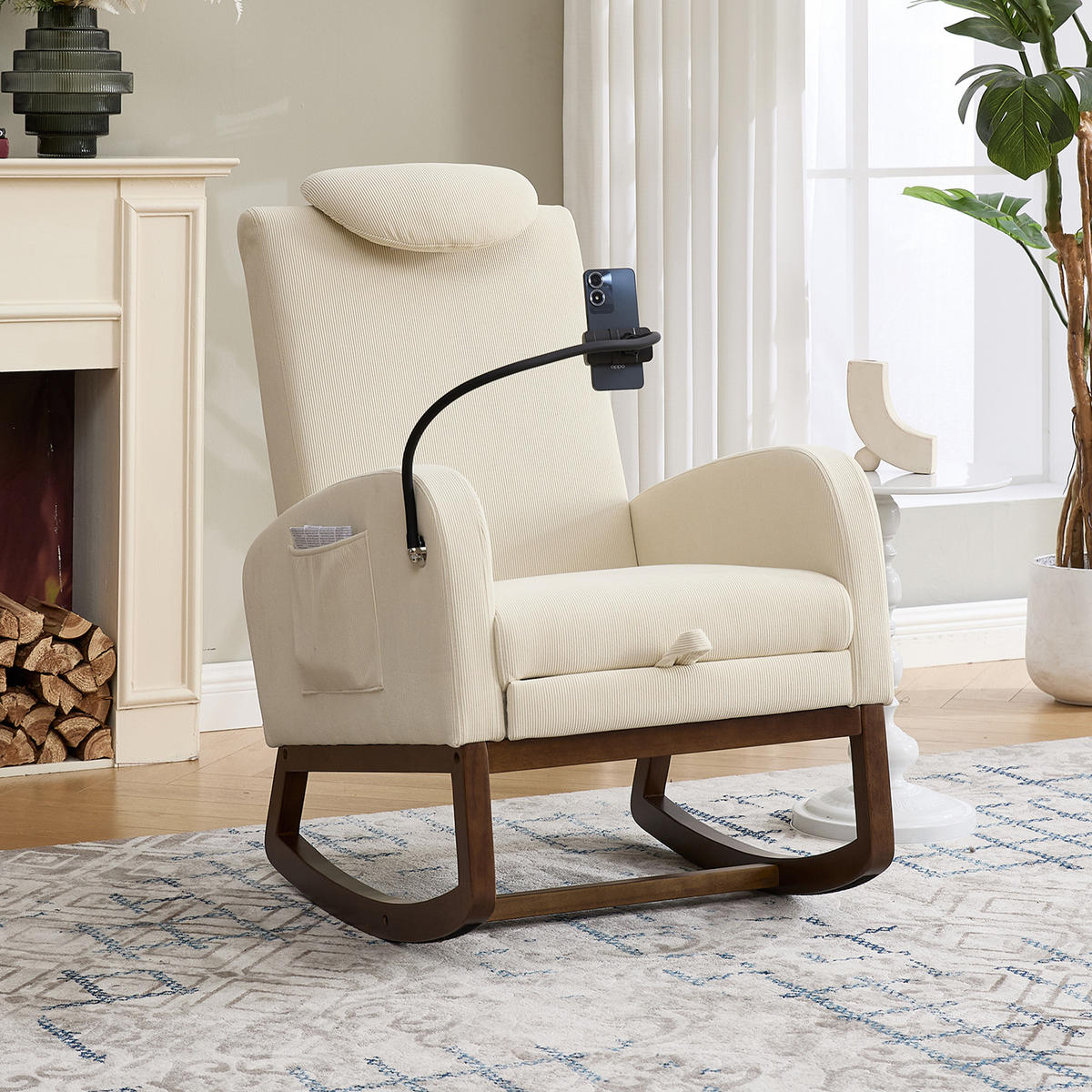 SESSEL 65/88/99 cm, hoher Rücken mit Kopfstütze, Cordbezug, Creme - Creme, Textil (88/99/65cm) - Redom