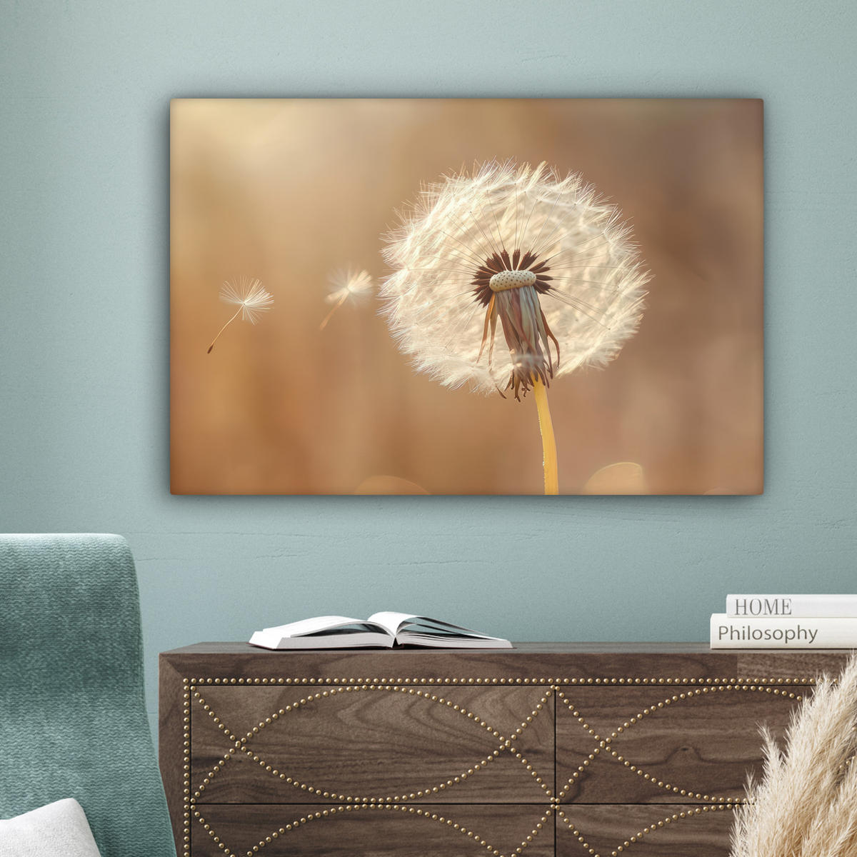 LEINWANDBILD Löwenzahn - Beige - Natur - Blume Gemälde 60x40 cm - Hellbraun, Textil (60/40cm) - MuchoWow