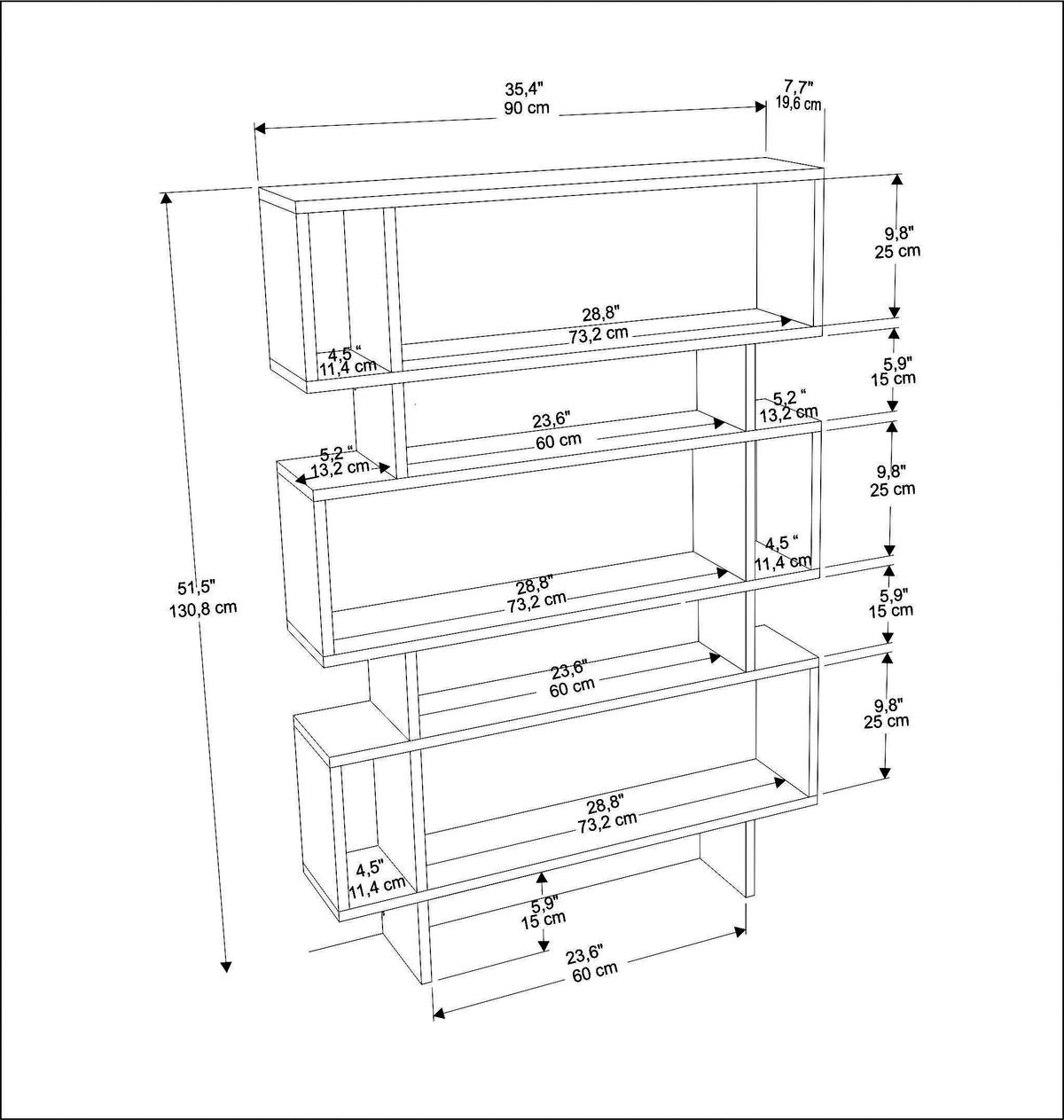 BÜCHERREGAL Elze Weiss - Weiß, Holzwerkstoff (19.6/130.8/90cm) - Decorotika