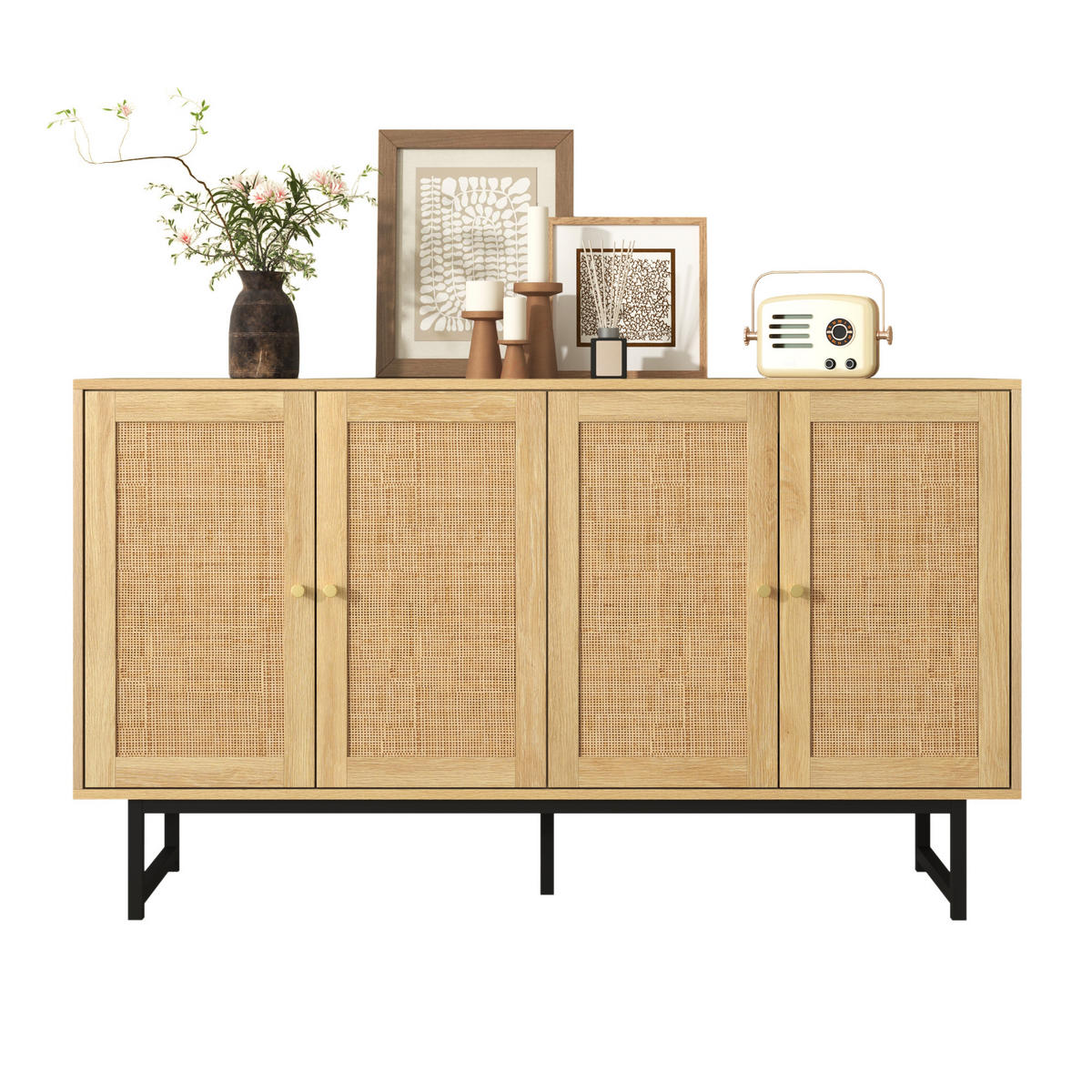 SIDEBOARD Rattan 140x39x80 cm 4 Türen - Naturfarben, Holzwerkstoff (140/80/39.5cm) - LEBENLANG