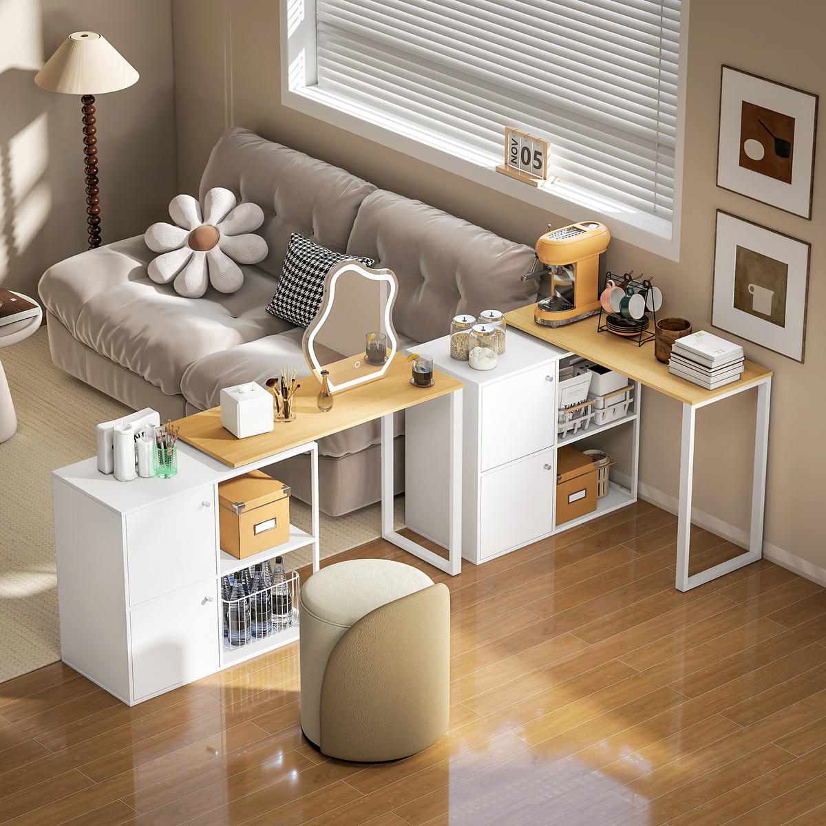 SCHREIBTISCH L-förmig drehbar mit Schrank 150x40x75 cm - Weiß, Holzwerkstoff (40/150/75cm) - Gisaae