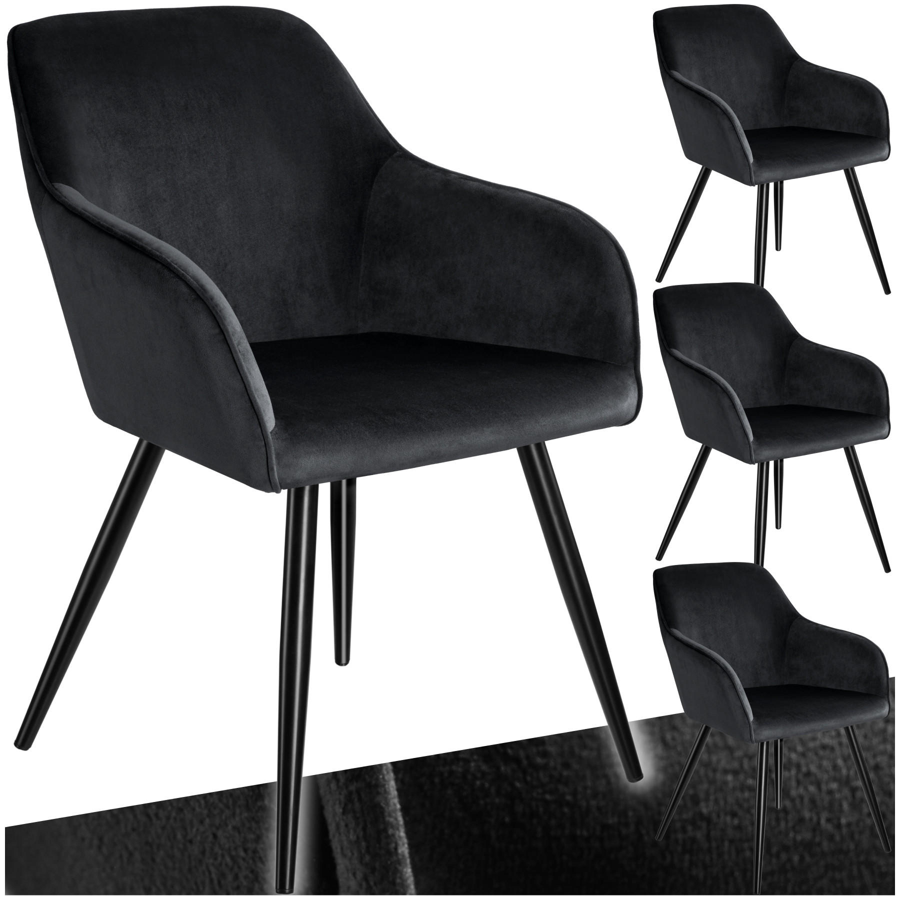 ESSZIMMERSTUHL 4er Set Marilyn,58 x 62 x 82 cm,schwarz - Schwarz, Textil (58/82/62cm) - tectake