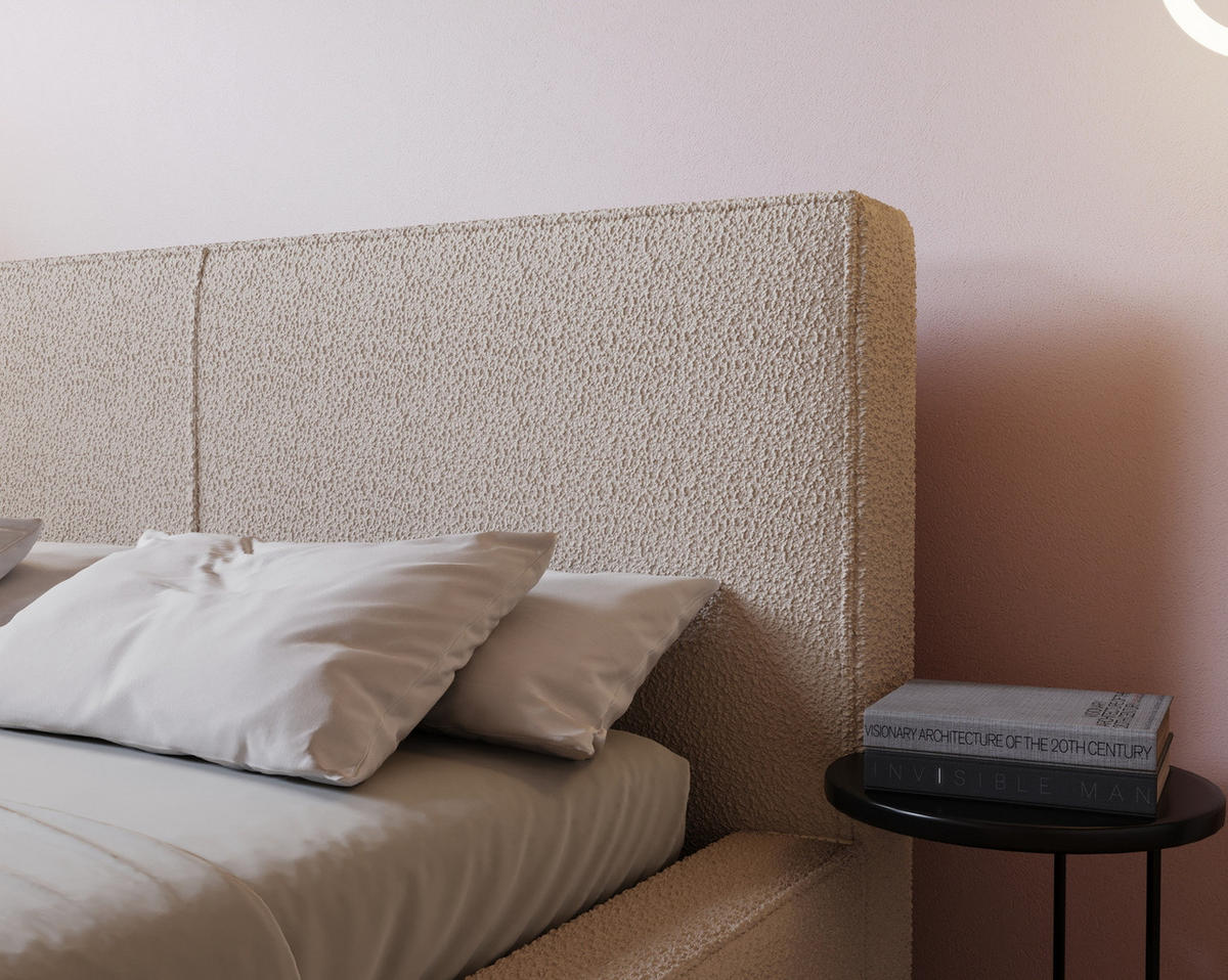 POLSTERBETT 180x200 Morin mit Bettkasten, Boucle, Beige - Beige, Holz/Textil (180/200cm) - Emporius