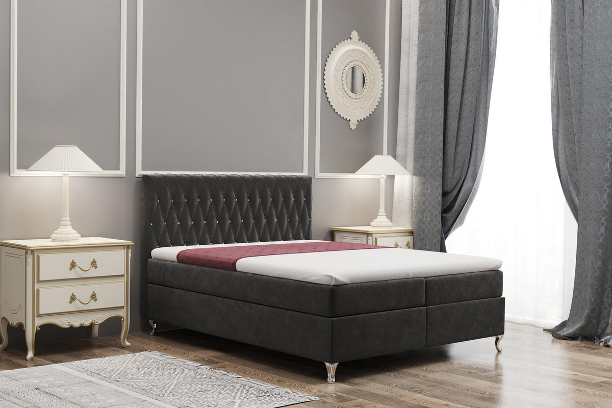 BOXBETT Mit Bettkasten Und Matratze KATE Stoff Riviera Graphit 120x200 cm - Silberfarben/Graphitfarben, Holz/Textil (120/200cm) - Kaiser Möbel