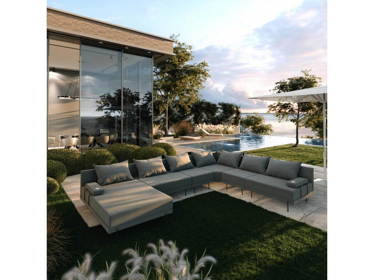 GARTENSOFA BAHAMA XXL Rechts - Wetterfeste Balkonmöbel & Terrassenmöbel Außen - Moderne Lounge Möbel für Garten - Balkon & Terrasse - Dunkelgrau - Dunkelgrau, Kunststoff (410/75/298cm) - Trada