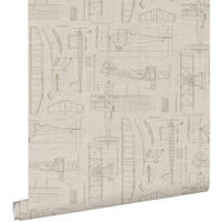 TAPETE Kontruktionszeichnungen von Flugzeugen 50 x 900 cm - Beige, Papier (50/0.1cm) - ESTAhome