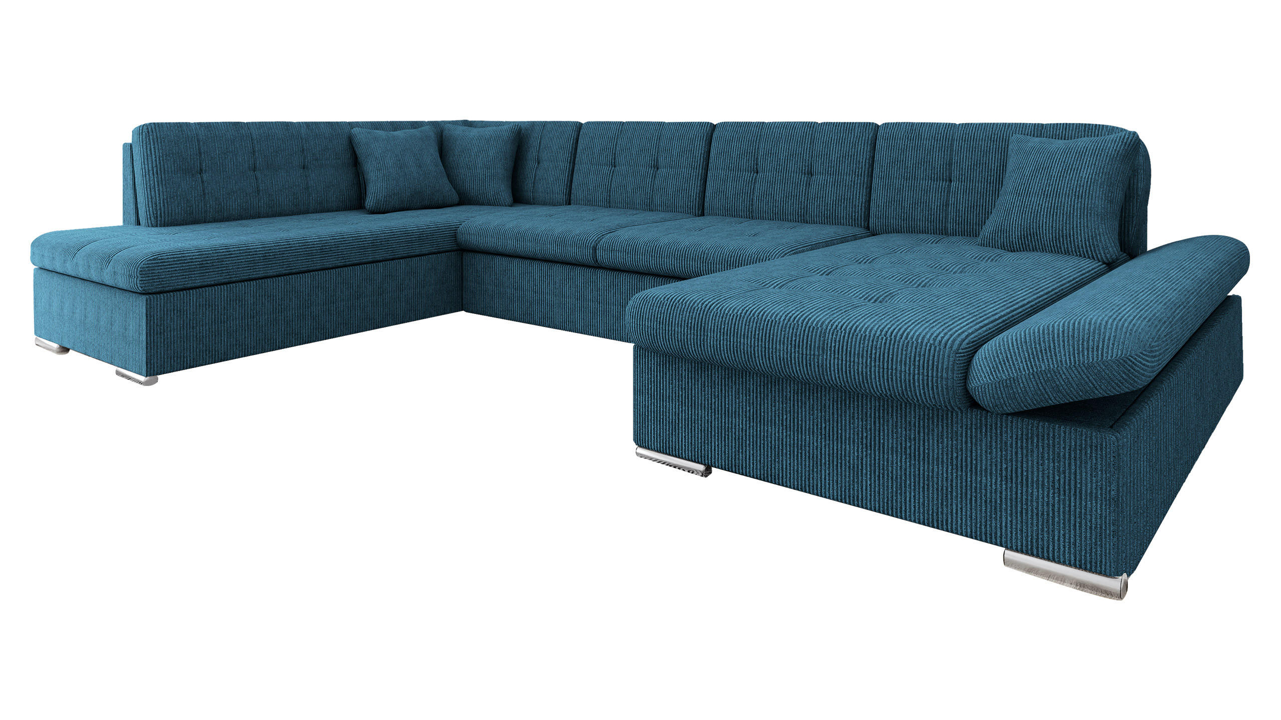 ECKSOFA Bergen Cord, Seite: Rechts - Blau/Silberfarben, Holz/Textil (345/76/205cm) - MIRJAN24