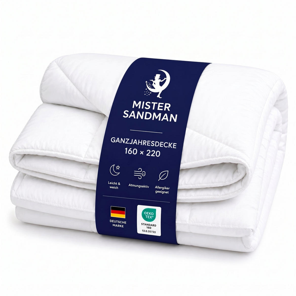 GANZJAHRESBETTDECKE 160x220 cm – atmungsaktive Mikrofaser Bettdecke mit Hohlfaserfüllung – Steppdecke für Sommer und Winter – für Allergiker geeignet - Weiß, Textil (160/220cm) - Mister Sandman