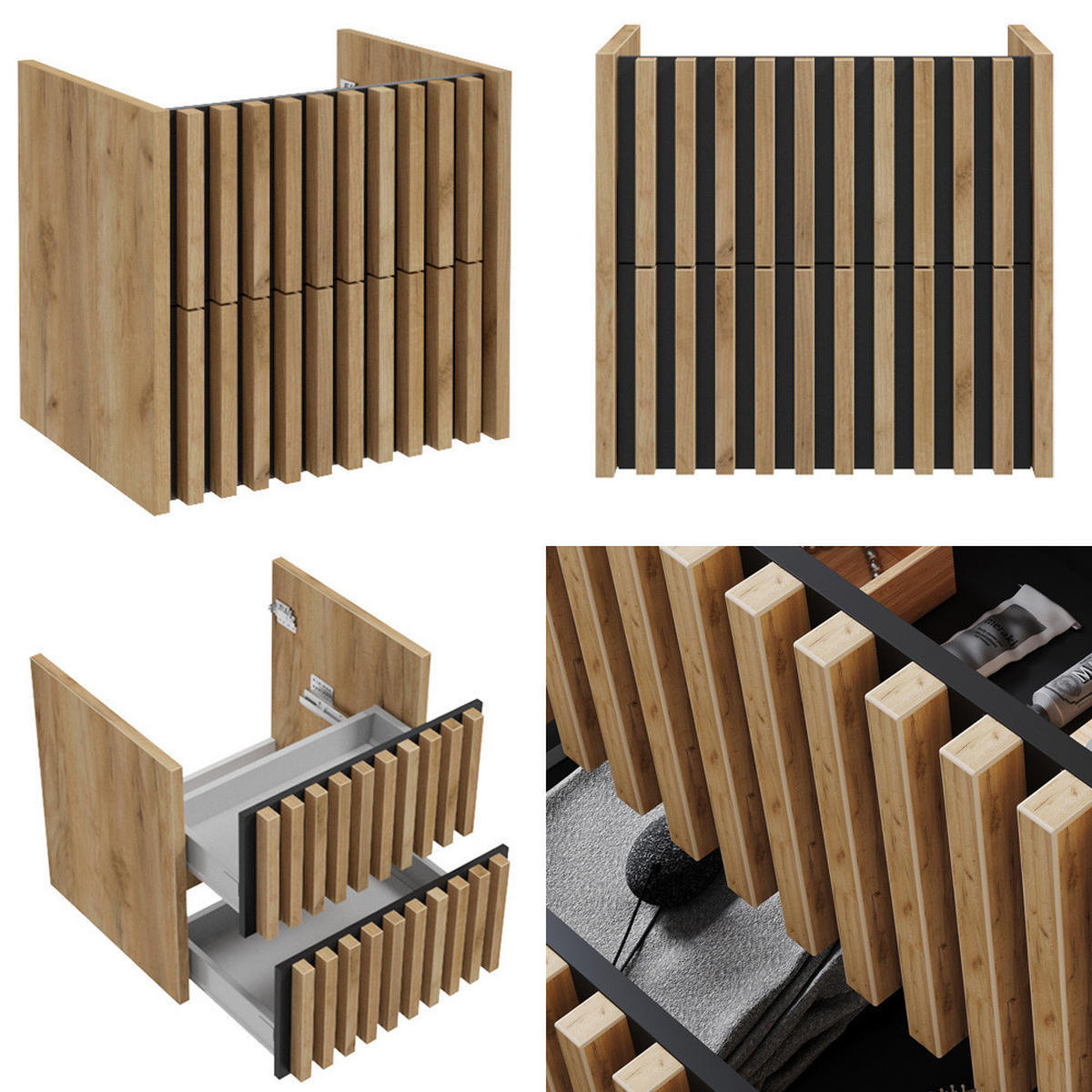 WASCHBECKENSCHRANK Lucca-107 - Braun, Holzwerkstoff (60/56/45cm) - Lomado