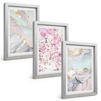 BILDER SET 3er Set - 20x30 cm Silberner Rahmen - Rosa Blumen Marmor Pastell - Silberfarben, Kunststoff (20/30cm) - TULUP