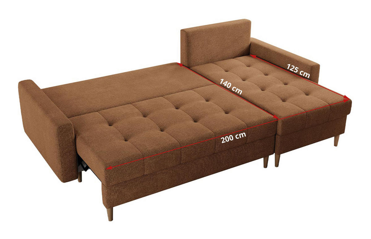 ECKSOFA Colin Struktur Orange - Orange/Braun, Holz/Textil (220/140cm) - MKS