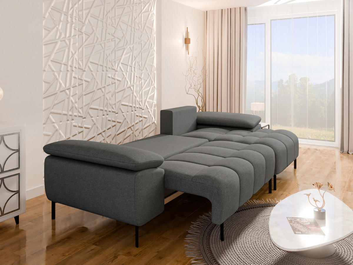 ECKSCHLAFSOFA 4-Sitzer DOLUS – Modernes Ecksofa mit Schlaffunktion Rechts montierbar, Graphitfarben - Graphitfarben, Holz (141/277cm) - Panda Möbel