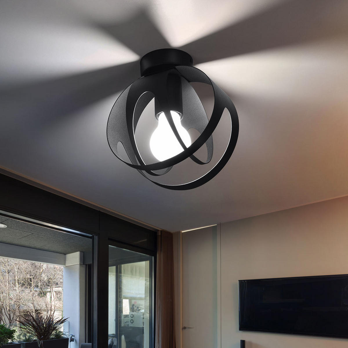 DECKENLEUCHTE Metall Schwarz Gemustert - Schwarz, Metall (16/16/21cm)