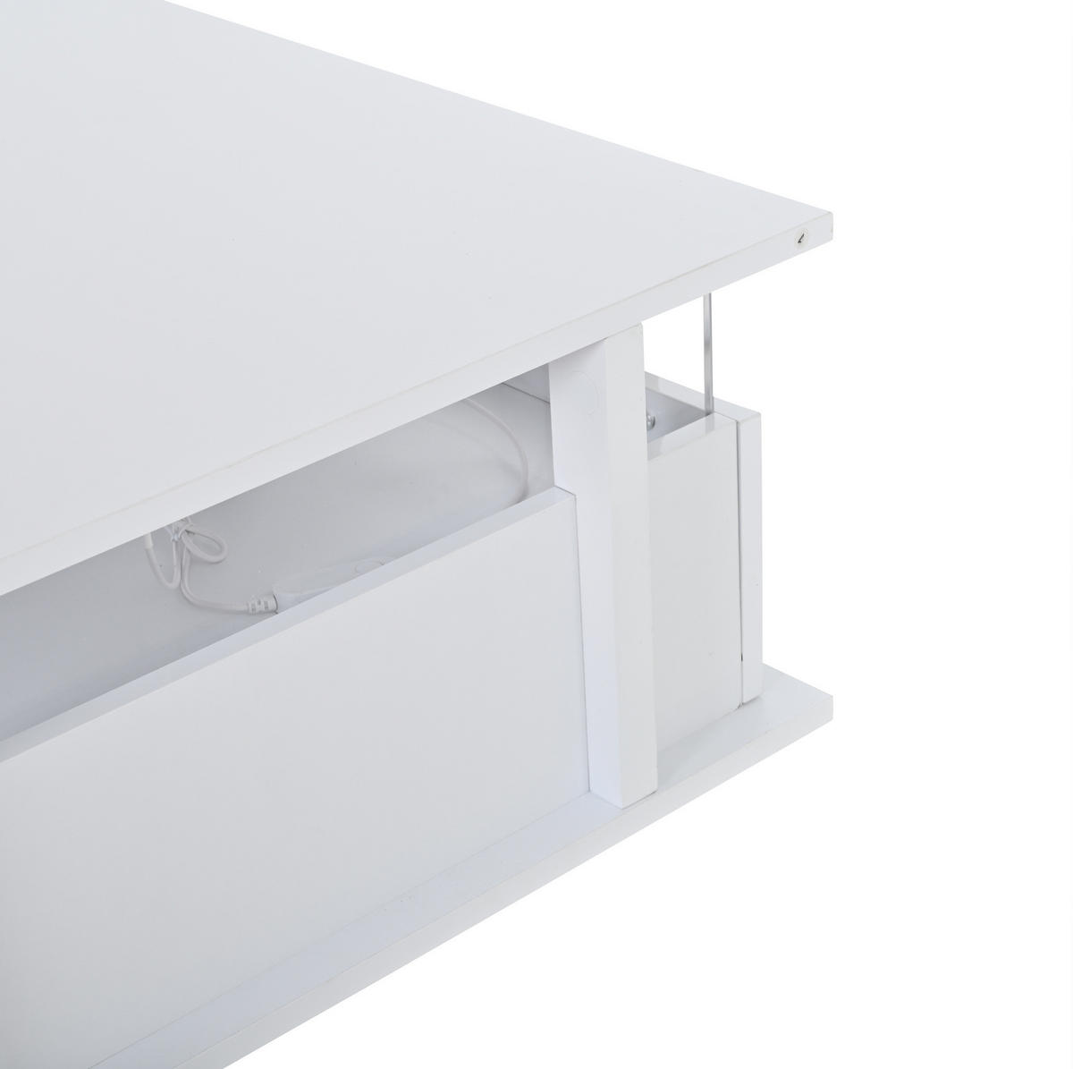 KONFERENČNÍ stolek 70/70/35 cm bílý vysoký lesk s LED osvětlením a 2 zásuvkami - bílá, kompozitní dřevo (70/70/35cm) - BEAOK
