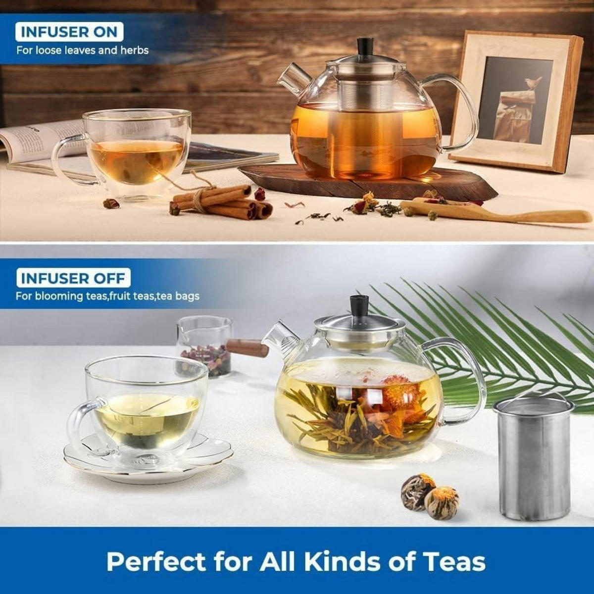 TEEKANNE 1000 ml Borosilikatglas mit Edelstahl-Sieb - Transparent, Glas (14.5/16cm)