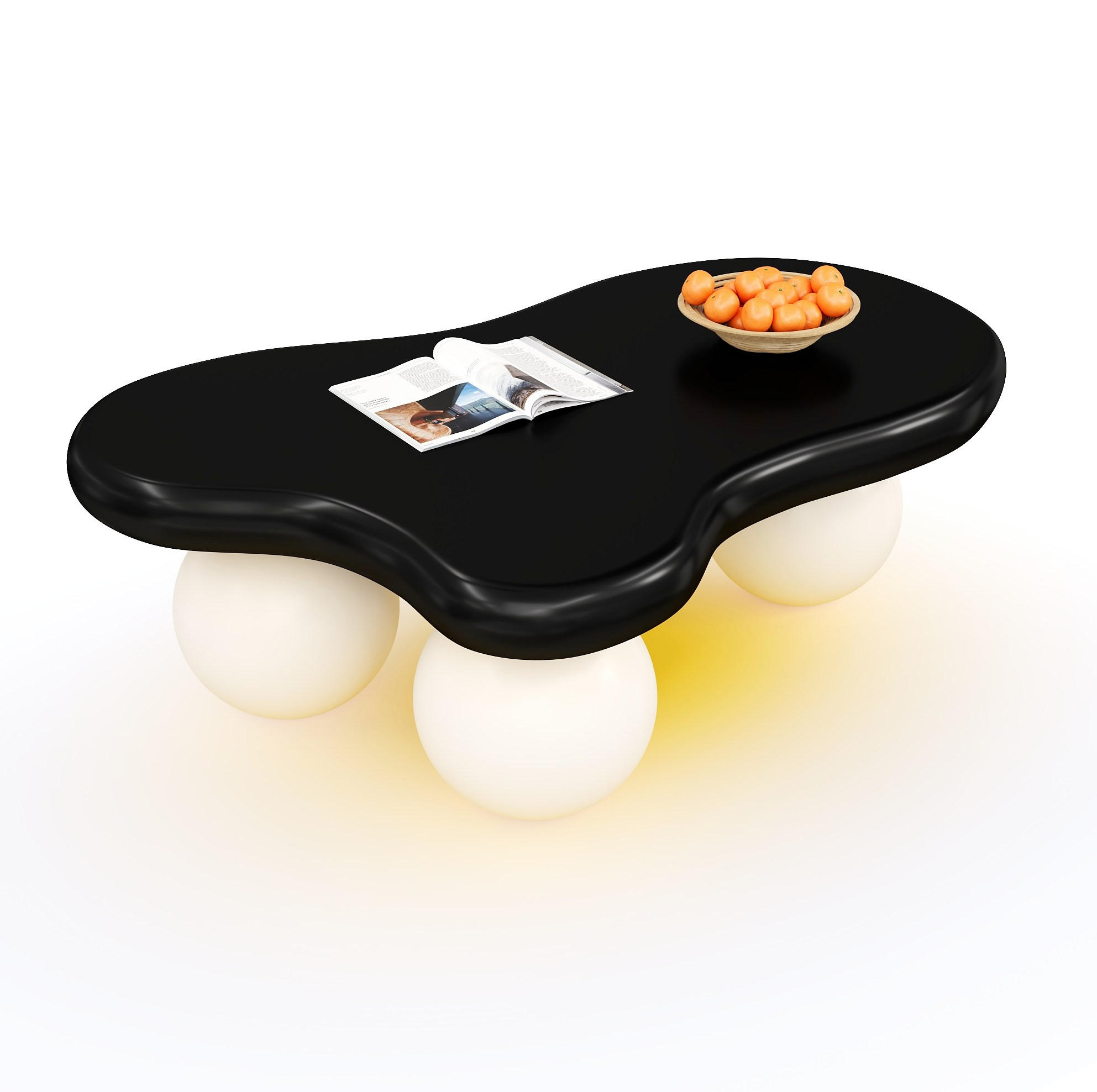 COUCHTISCH 95/62,5/32 cm mit LED-Beleuchtung, wolkenförmigem Design und MDF-Oberfläche, Schwarz/Weiß - Schwarz/Weiß, Holzwerkstoff (95/62.5/32cm) - Redom