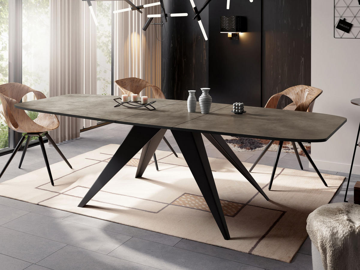 ESSTISCH Foster rechteckig ausziehbar, Dunkelgrauer Chicago Beton 180-218/90/76 cm - Dunkelgrau/Schwarz, Holzwerkstoff/Metall (180/90/76cm) - WFL GROUP