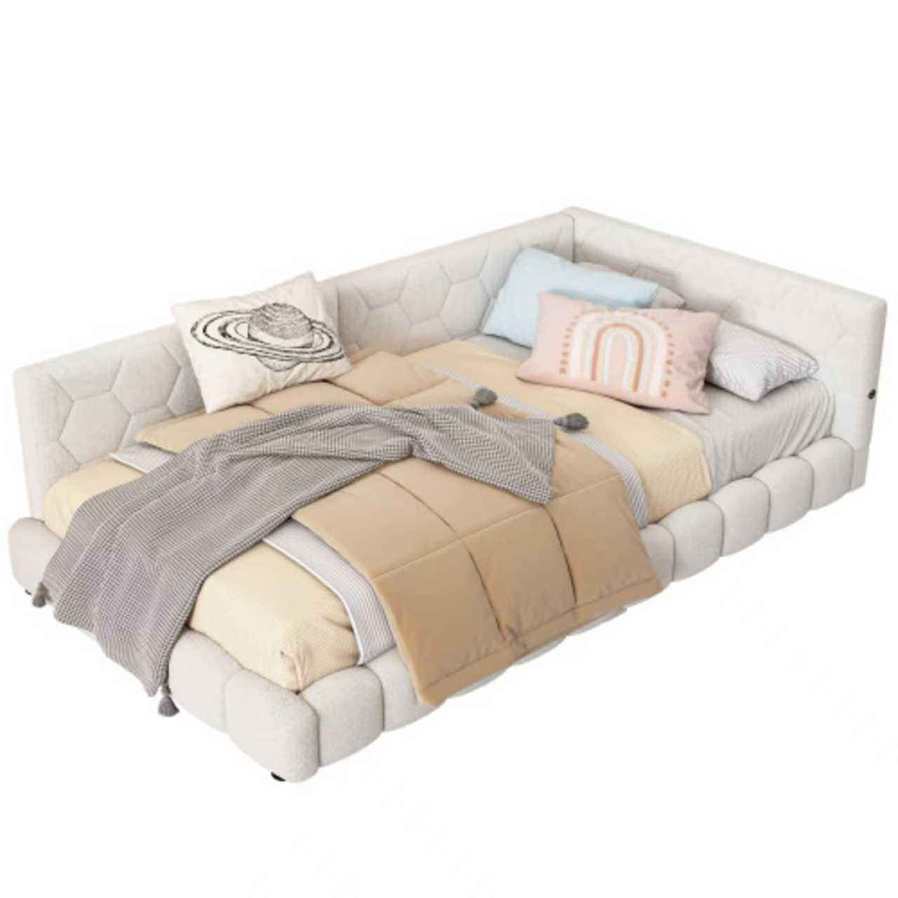 TAGEBETT 90x200cm Weiß Vliesimitat 16 Farben Umgebungslicht USB-C - Weiß, Holz (90/200cm) - FLIEKS