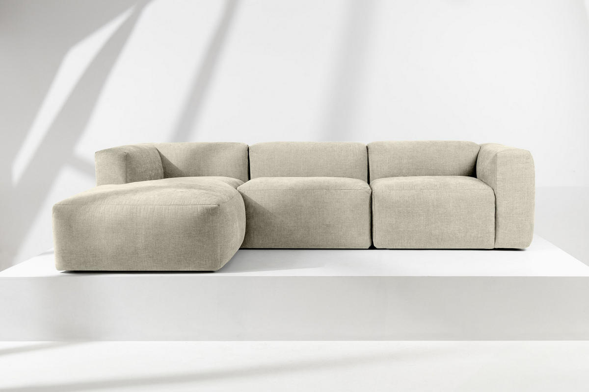 ECKMODULSOFA-LINKS BUFFO mit extrem weicher und bequemer Sitzfläche, Gewebestoff, ecru - Ecru, Textil (297/180cm) - KONSIMO®