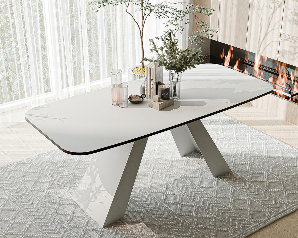 AUSZIEHTISCH ZENITH 180/90/76 cm mit Metallgestell, Weiß - Weiß, Holzwerkstoff/Metall (90/180/76cm) - Idohome