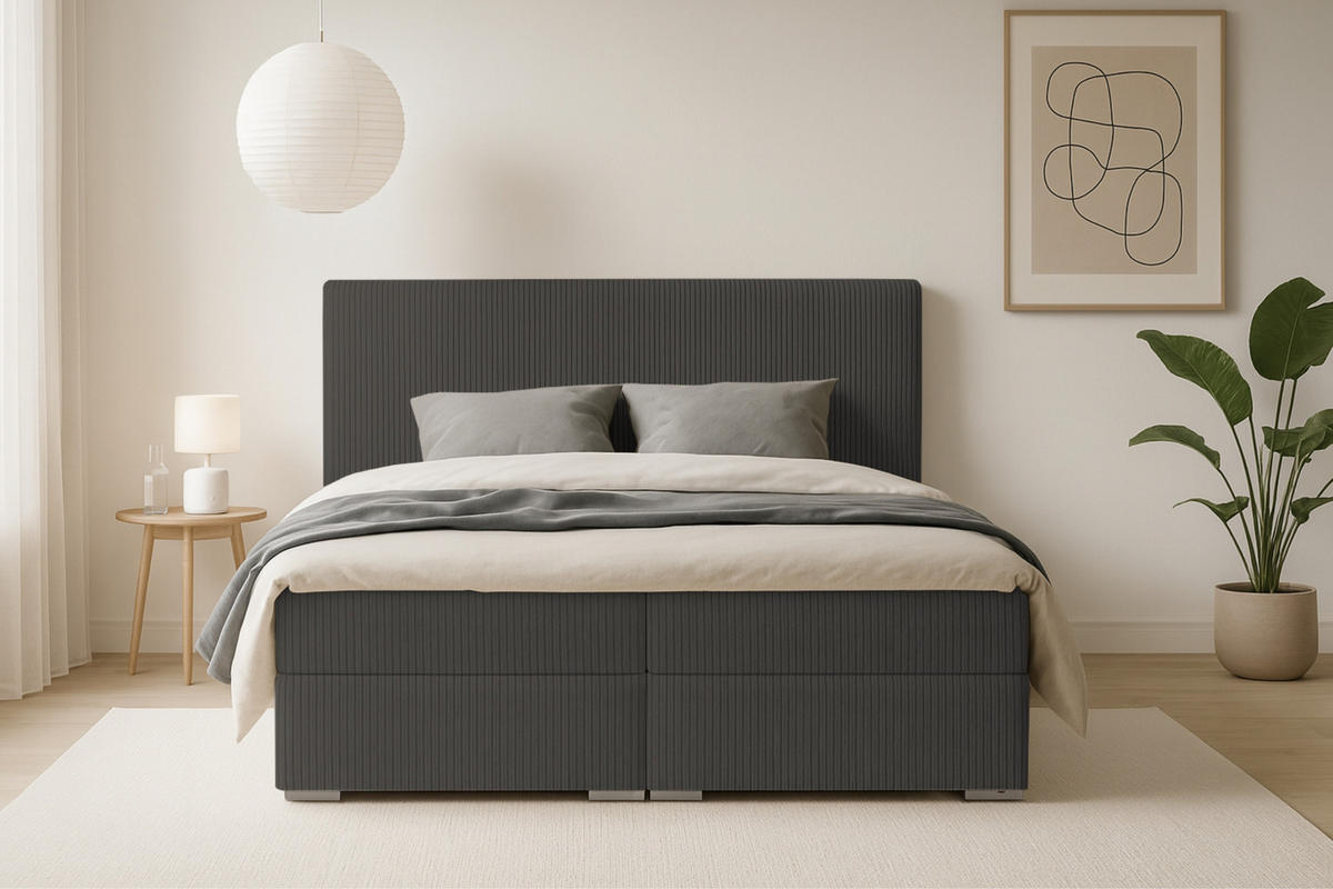 BOXBETT LON IV 160/200 in Cord Anthrazit H3 - Anthrazit, Holz/Holzwerkstoff (160/200cm) - Deine Möbel 24