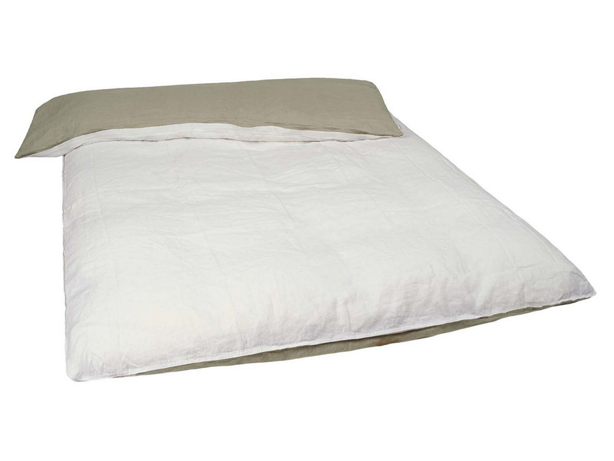 WENDE-BETTDECKENBEZUG Doubleface reines Leinen weiß/taupe 135/200 cm - Taupe/Weiß, Naturmaterialien (135/200cm) - beties Heimtextil