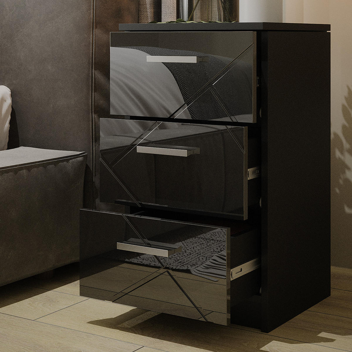 NOČNÍ STOLEK Irma Černá - černá, kompozitní dřevo (35.5/66/37.6cm) - Vicco