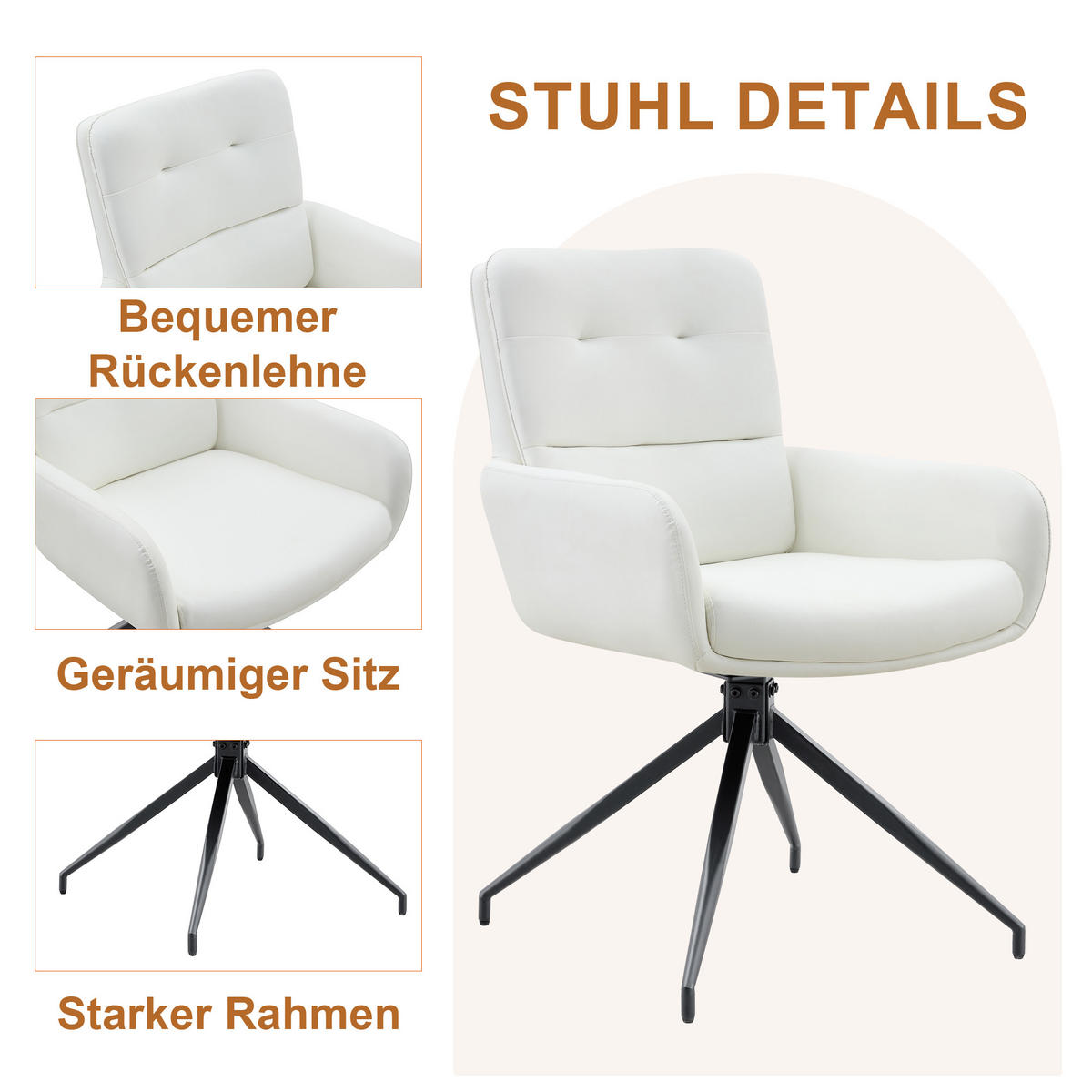 ESSGRUPPE DE-39489 3-teilig, Glastisch und 2 Drehstühlen Weiß - Weiß, Metall (85/75/85cm) - ComfortXL