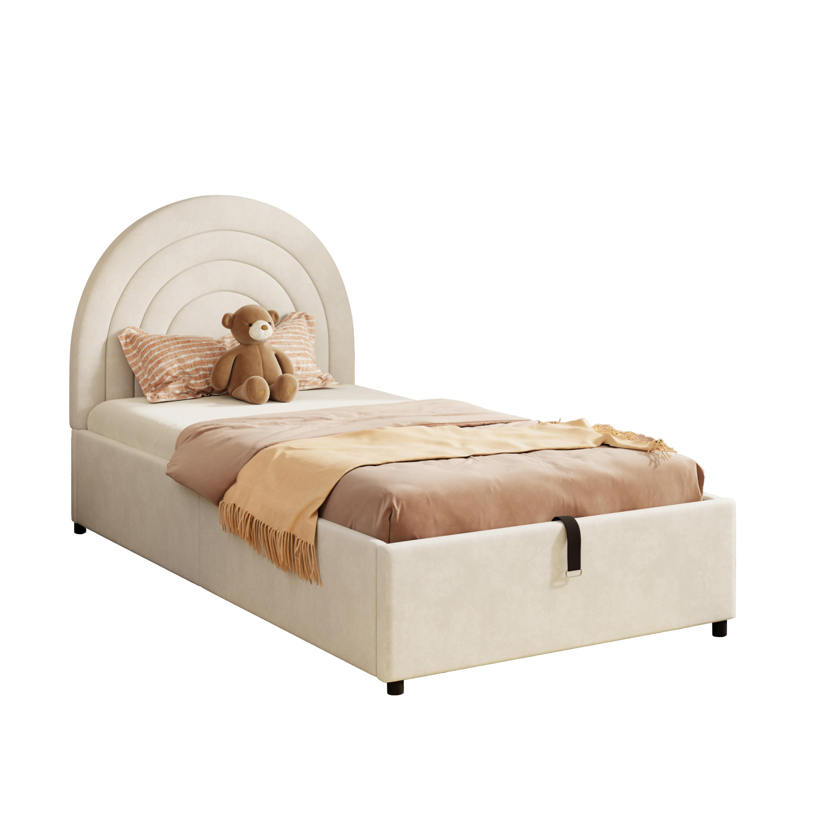 POLSTERBETT 90x200 Samt Lattenrost Kopfteil Beige - Beige, Holzwerkstoff - FLIEKS