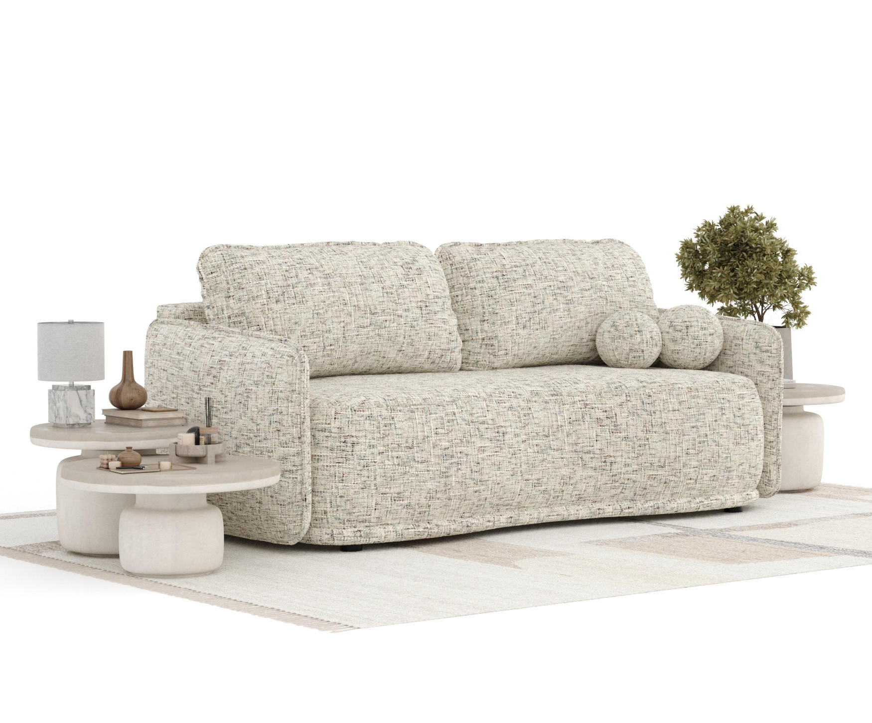 SCHLAFSOFA Mitsis Beige Webstoff - Beige/Schwarz, Holz/Holzwerkstoff (231/93/106cm) - Maison de Reve