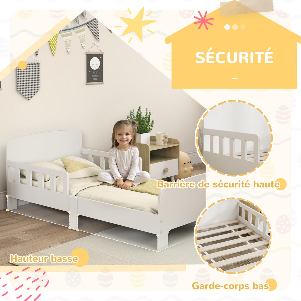 KINDERBETT 140x70 cm DE-14618 mit hohen Sicherheitsgittern Weiß - Weiß, Holzwerkstoff (70/140cm) - ComfortXL