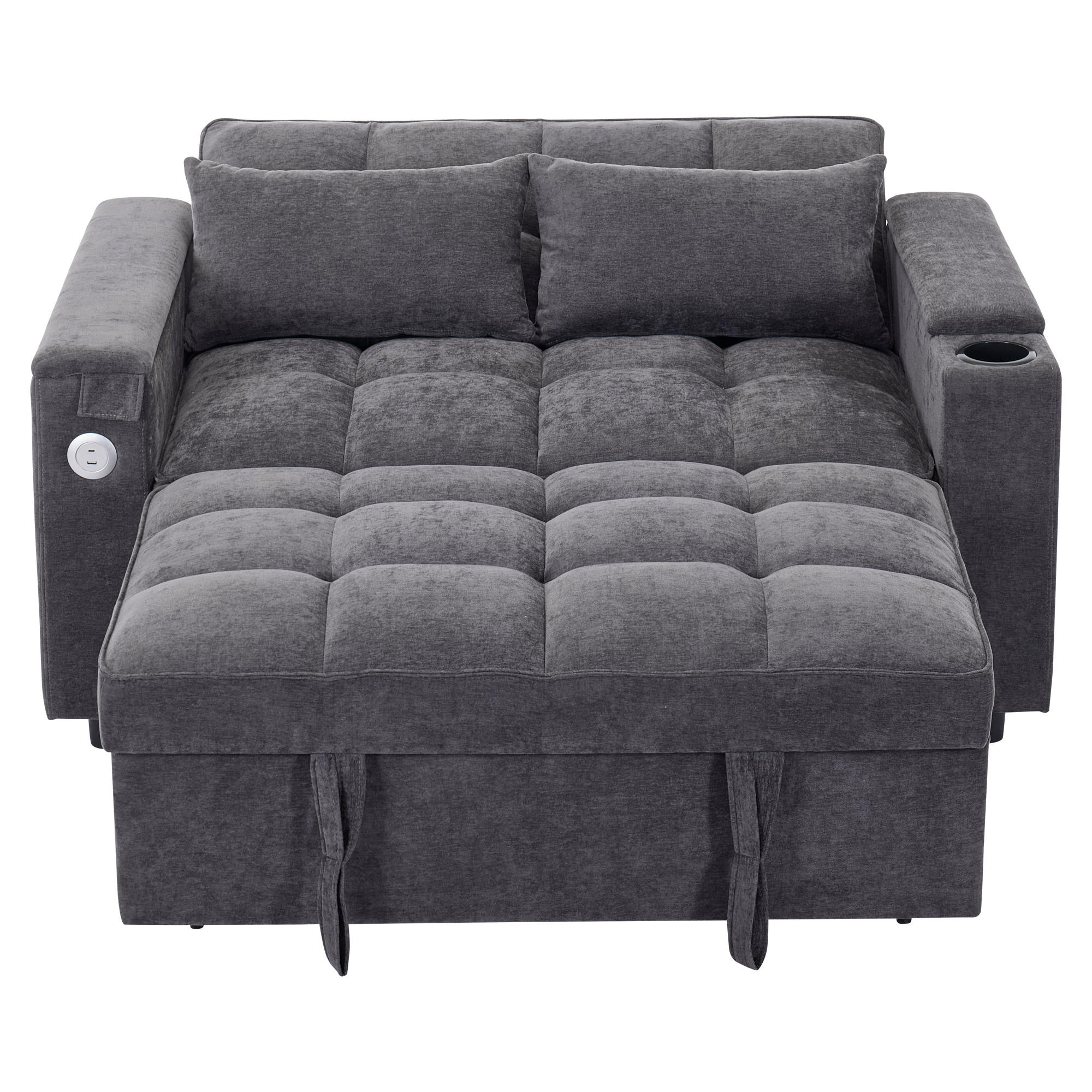 SCHLAFSOFA 140.5/74/82 cm Grau mit USB-Anschluss, verstecktem Tisch und Getränkehalter - Grau, Textil (140.5/82/74cm) - Oxeza