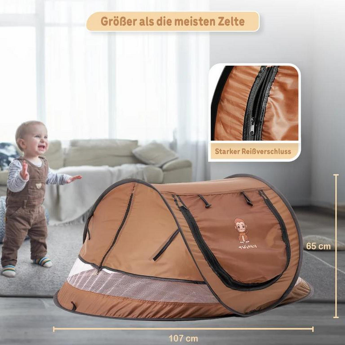 REISEBETT Baby mit Matratze bis 3 Jahre mit Moskitonetz Braun - Braun, Kunststoff (107/40cm) - Twinky